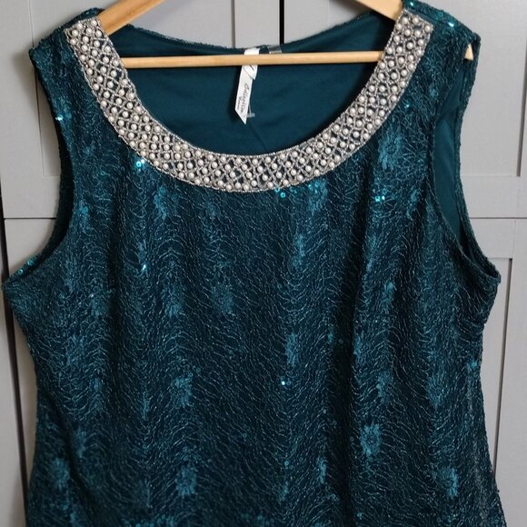NY Collection Women's Sleeveless Sequined Tank Top – (Emerald/Teal color) XXL - Picture 5 of 9
